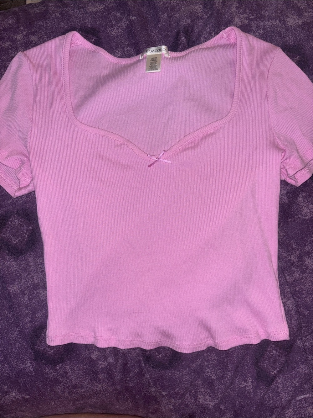 Bozzolo Light Pink Ribbed Scoop-Neck Short Sleeve Top